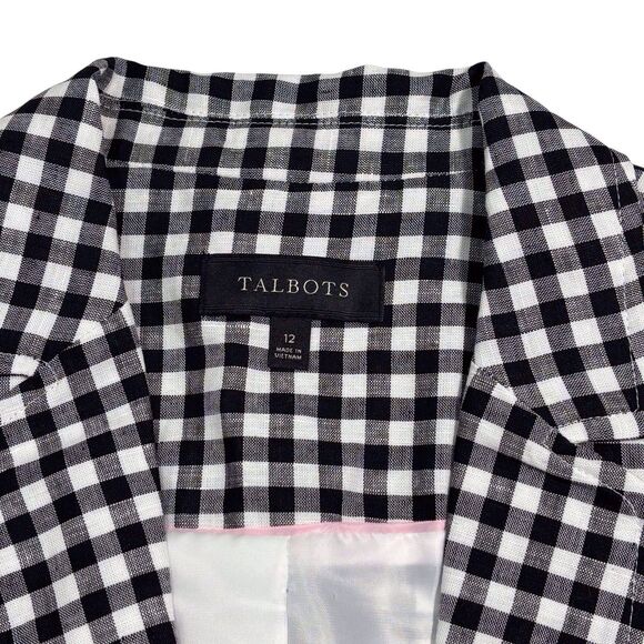 Talbots Classic Linen Blazer Gingham Black & White Single Breasted Size 12 NWOT - Picture 12 of 13